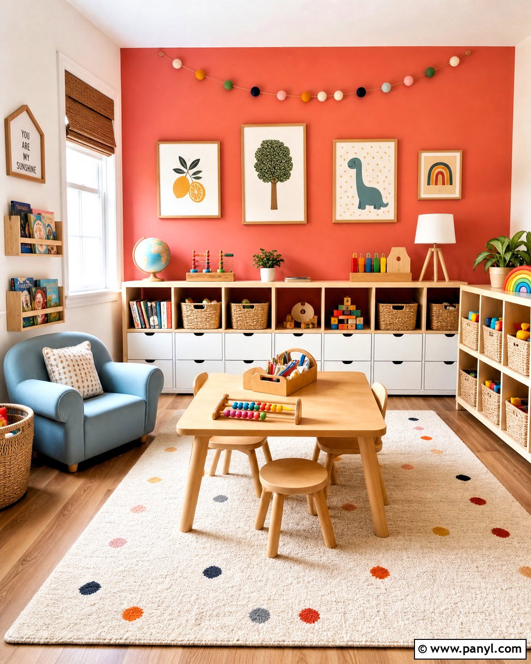 Coral Red Wall Playroom - 20 red wall decor ideas