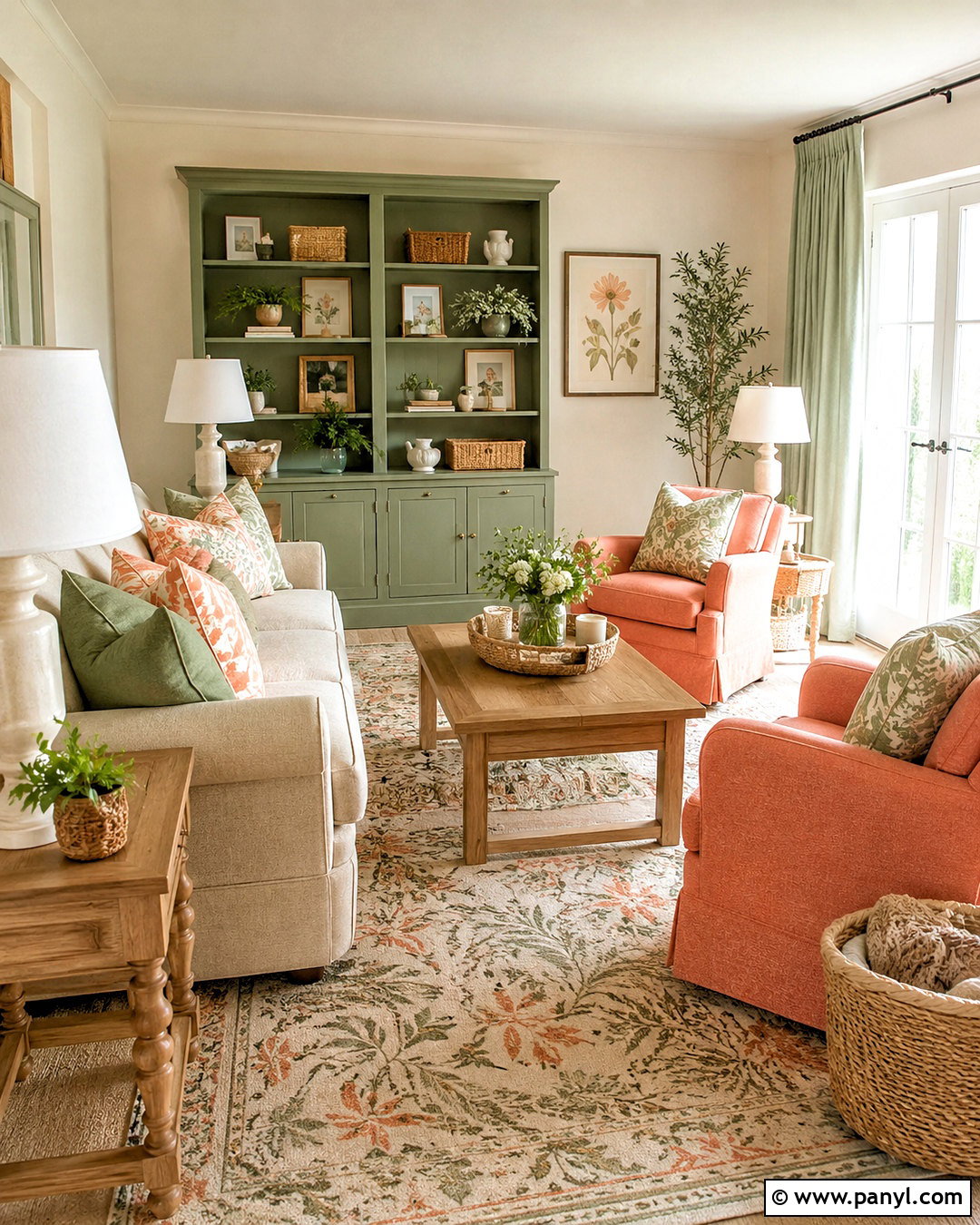 Coral Soft Green And Oatmeal Living Room Color Combination - 20 best color combinations for living room ideas