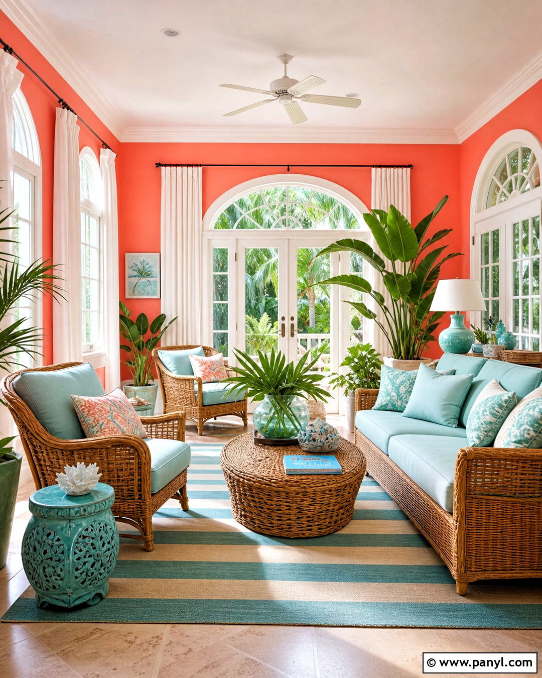 Coral Sunroom With Aqua Decor - 20 coral wall paint ideas