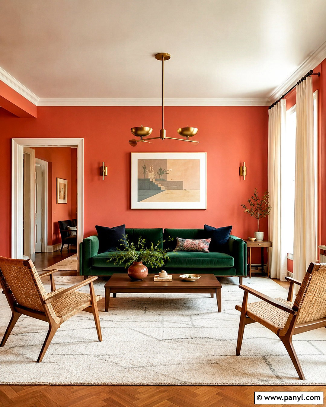 Coral Wall Color With Green Sofa - 35 Wall Color For Green Sofa Ideas
