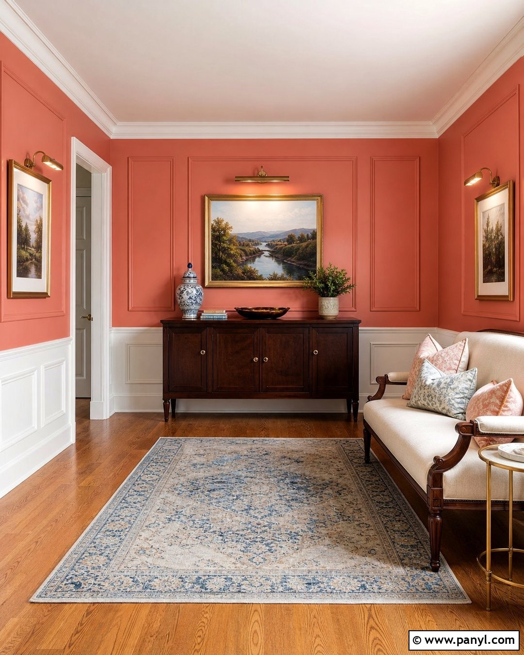 Coral Walls With White Wainscoting - 30 coral walls