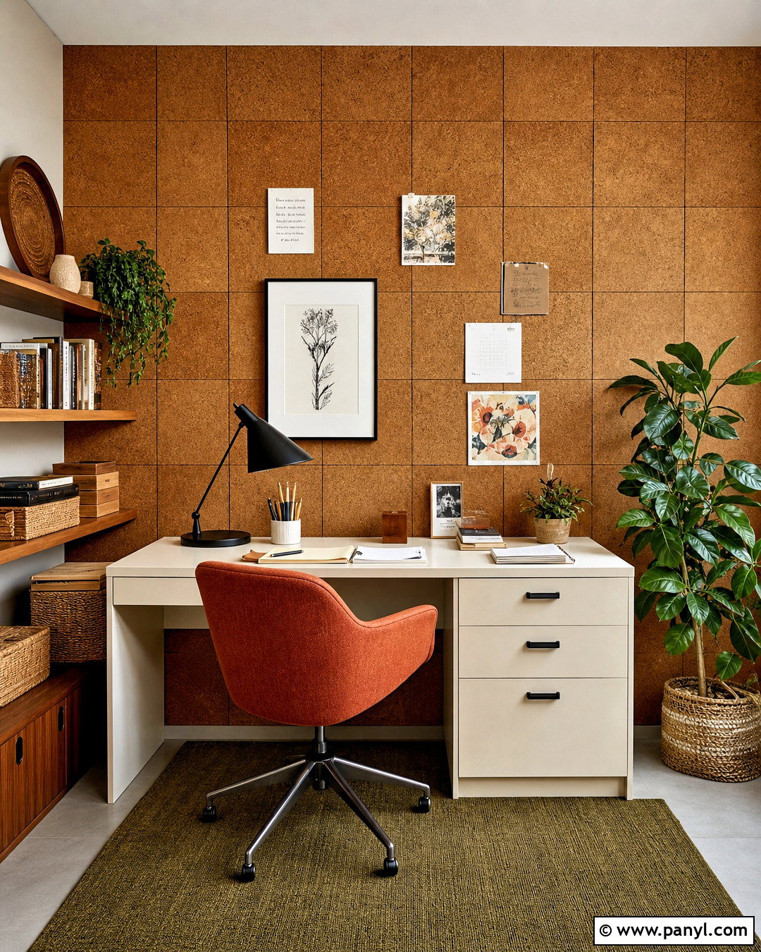 Cork Tile Accent Wall - 20 retro accent wall ideas