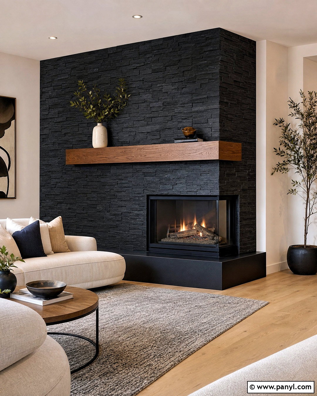 Corner Black Stone Fireplace - 20 black stone fireplace ideas