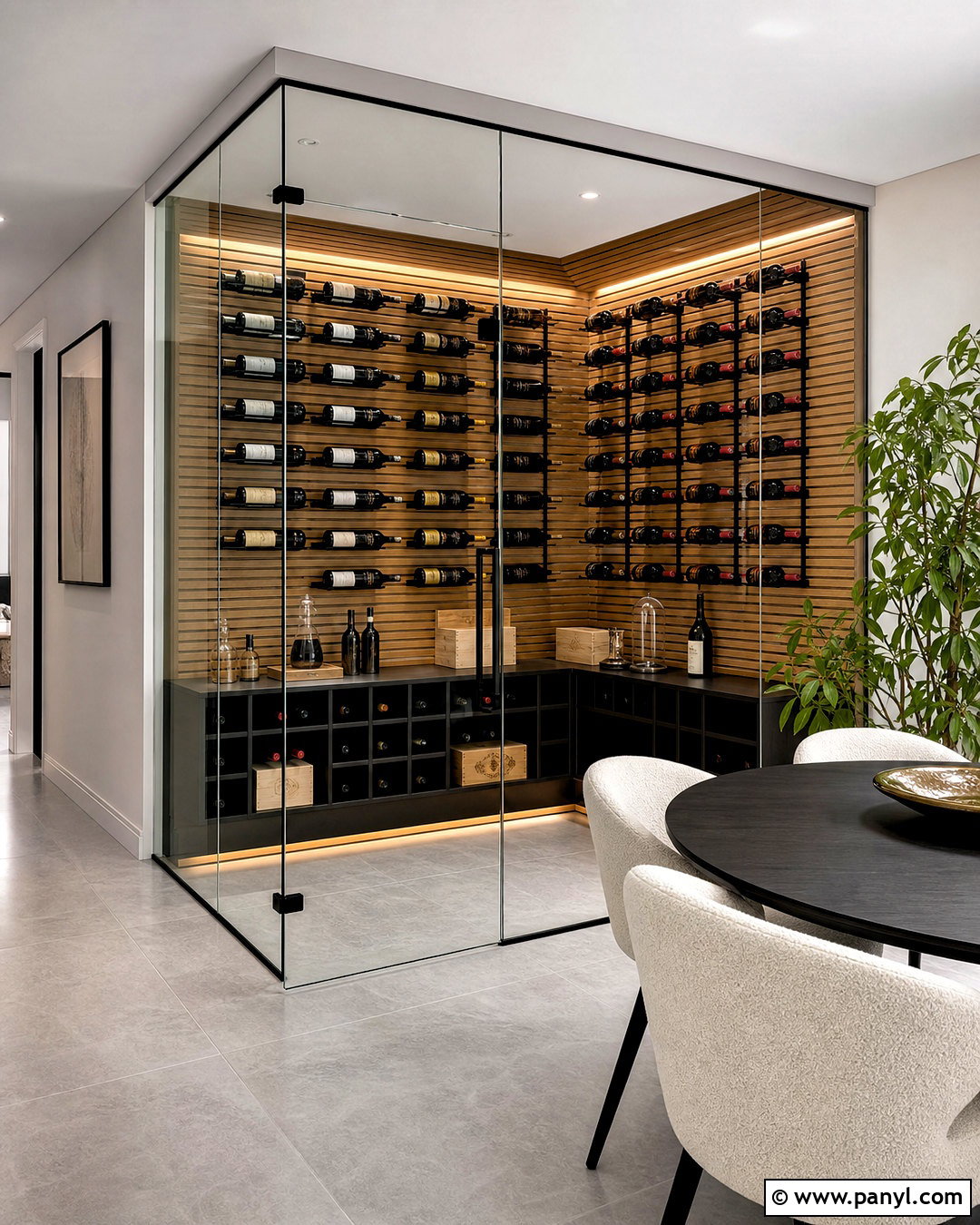 Corner Frameless Wine Cellar - 20 frameless wine cellar ideas