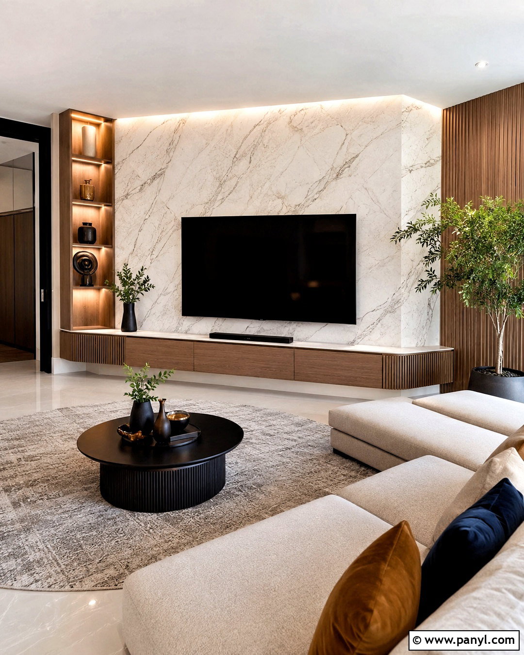 Corner Marble TV Feature Wall - 20 marble tv feature wall ideas