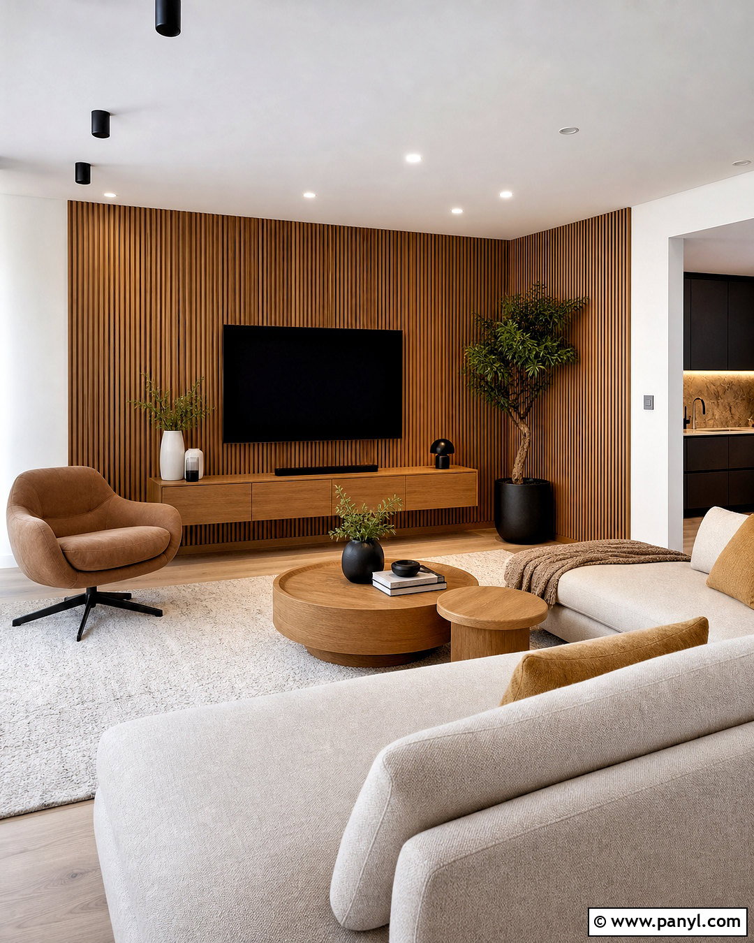 Corner Slat TV Wall - 20 slat wall behind tv ideas