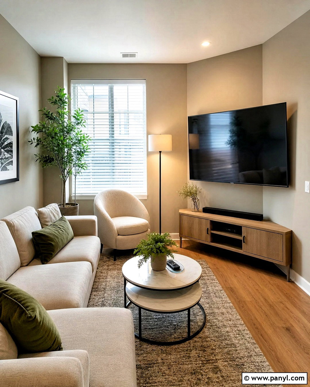 Corner TV Wall With Compact Seating - 20 small living room tv wall ideas