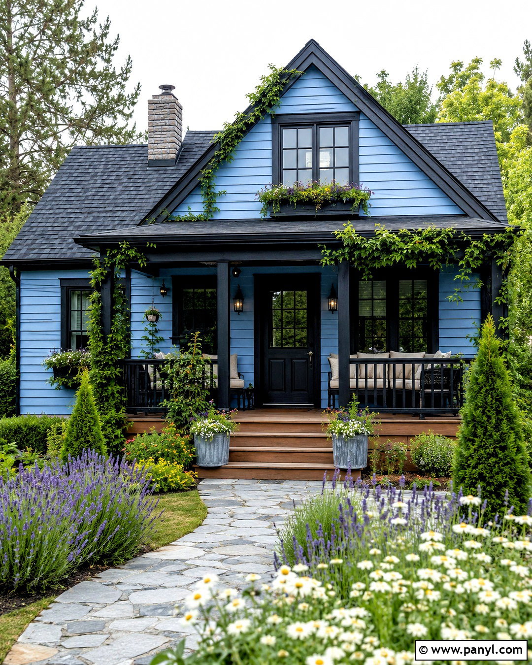 Cornflower Blue Cottage With Black Trim - 20 blue house black trim ideas