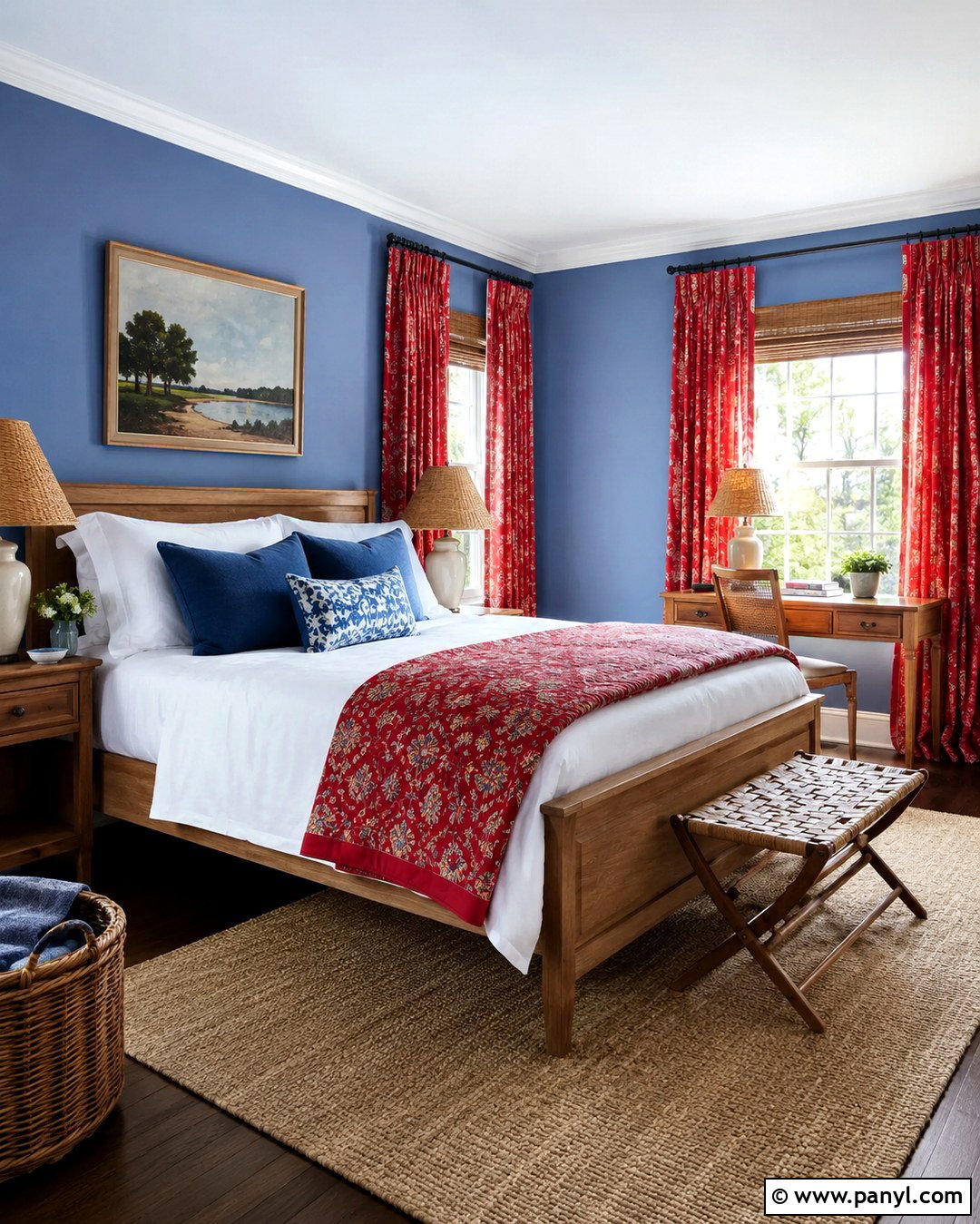 20 Blue Walls Red Curtains for a Bold, Beautifully Balanced Room