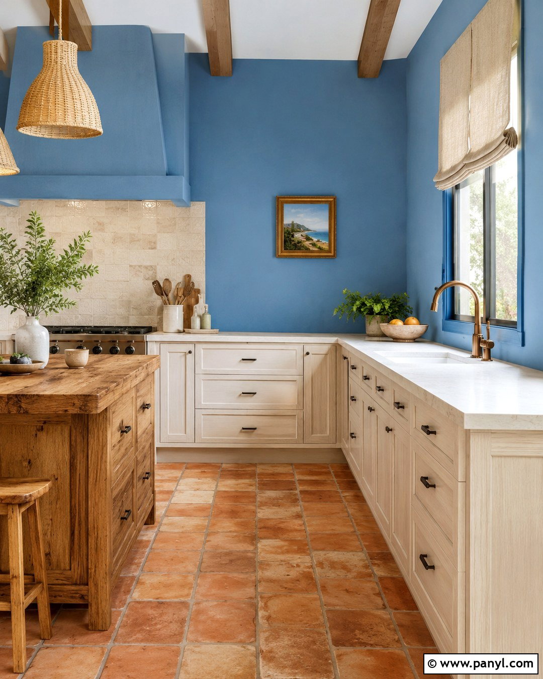 Cornflower Blue Kitchen Walls With Terracotta Floors - 20 Cornflower Blue Kitchen Walls