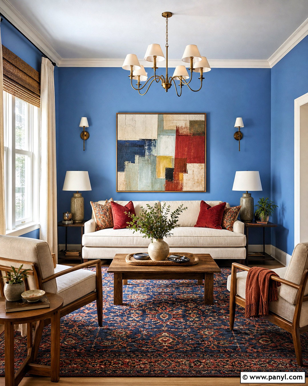 Cornflower Blue Living Room Walls With Red Accents - 20 blue living room walls