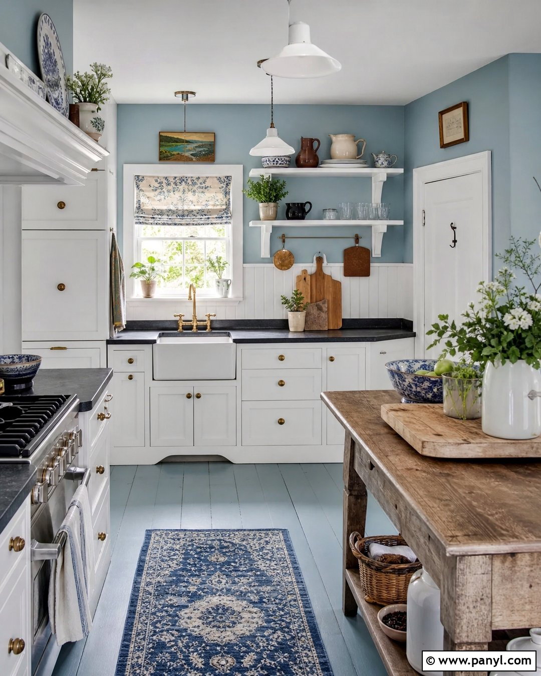Cottage Kitchen With Light Blue Walls - 20 Light Blue Walls White Cabinets