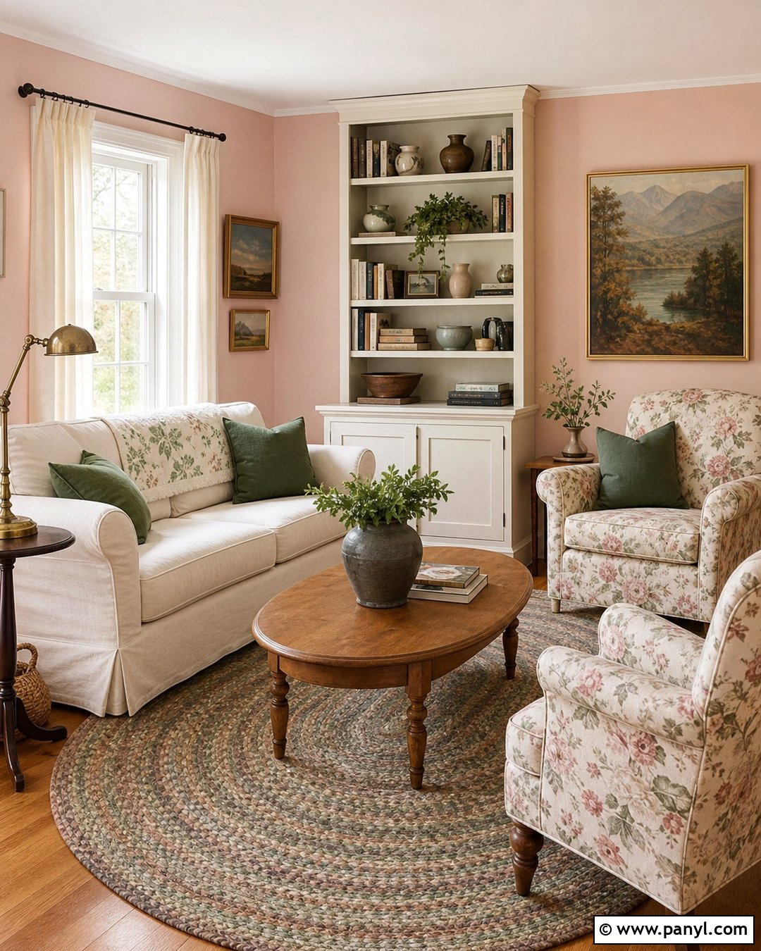Cottage Living Room With Blush Pink Walls - 35 Blush Pink Walls