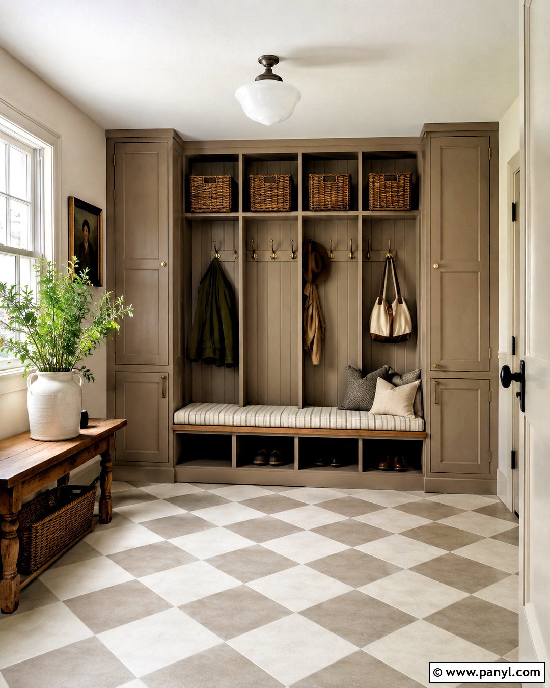 Cottage Mudroom With Checkerboard Floor - 20 cottage mudroom ideas