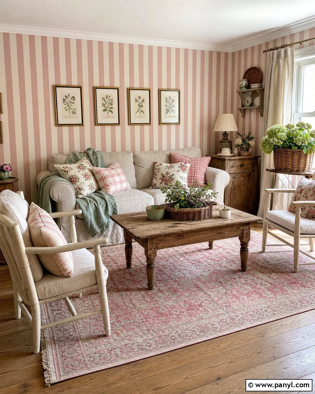 Cottage Pink And White Striped Living Room - 30 Pink And White Striped Walls