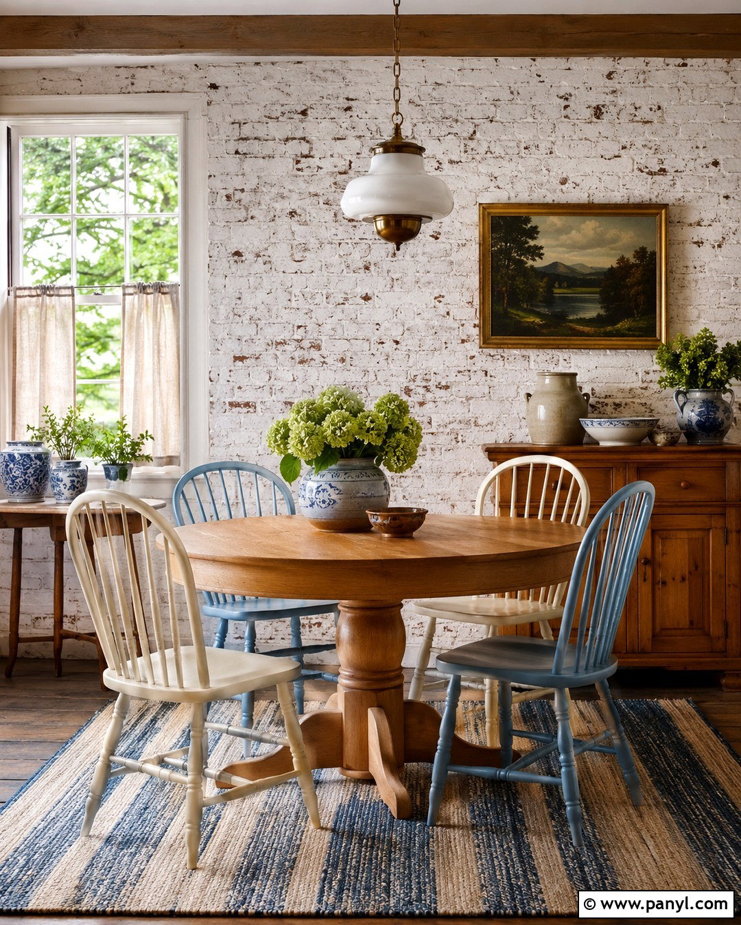 Cottage Whitewashed Brick Wall Dining Room - 20 White Wash Interior Brick Wall Ideas