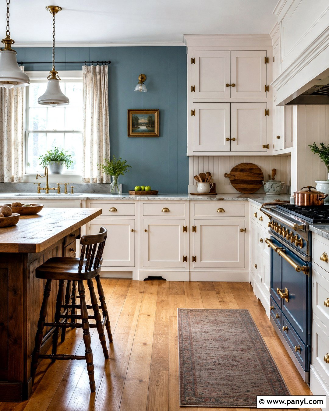Country Blue Kitchen Walls With Brass Hardware - 20 Country Blue Kitchen Walls