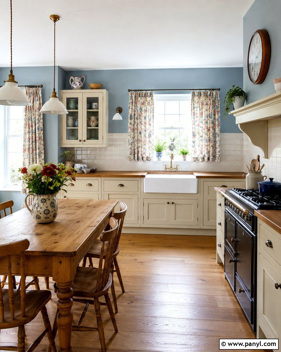 Country Blue Kitchen Walls With Floral Curtains - 20 Country Blue Kitchen Walls
