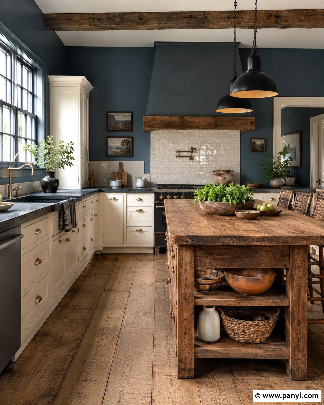 Country Blue Kitchen Walls With Rustic Island - 20 Country Blue Kitchen Walls