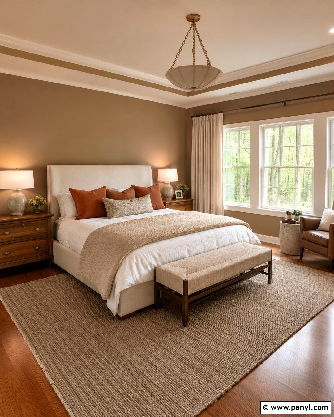 Cozy Bedroom With Light Brown Walls And White Trim - 20 Light Brown Walls With White Trim Ideas