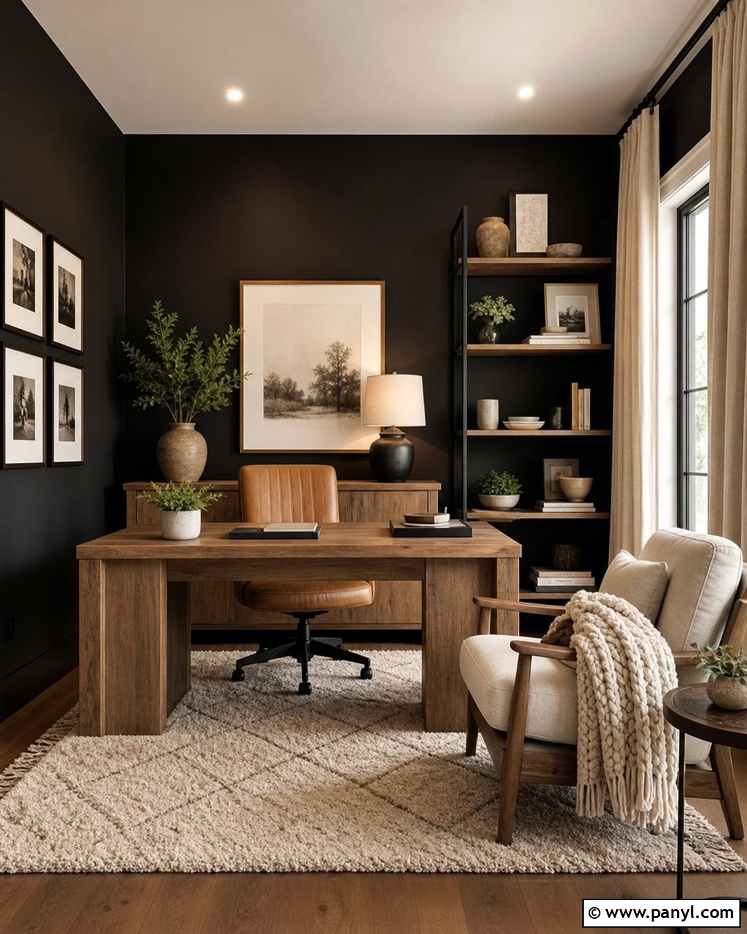 Cozy Black Accent Wall Office - 35 Black Accent Wall Office Ideas
