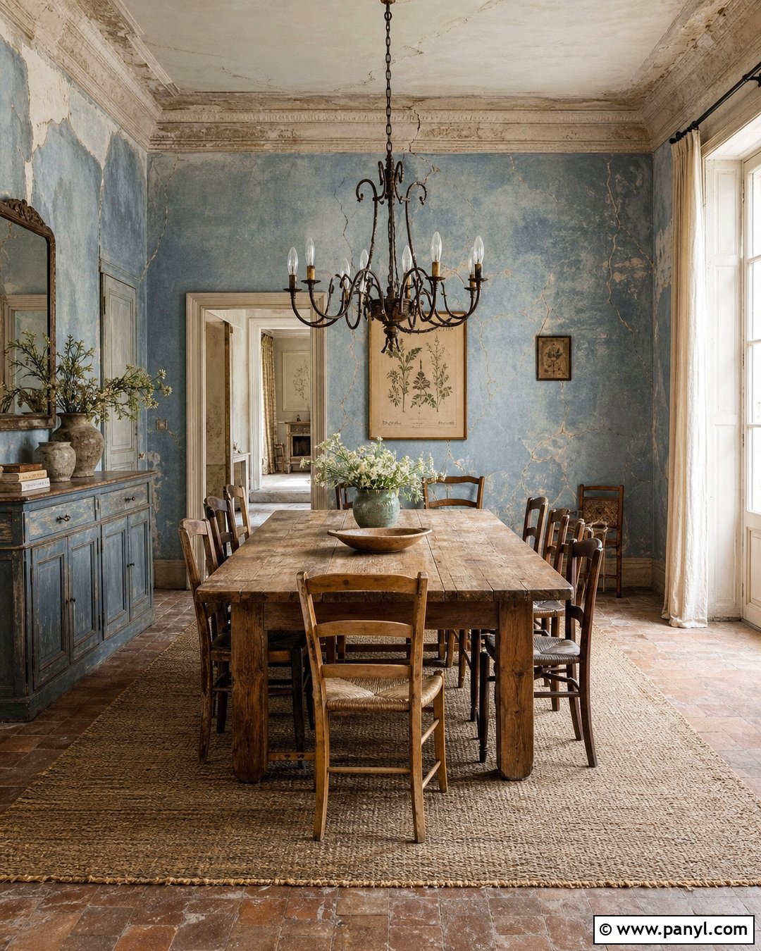 Cracked Blue Plaster Dining Room - 20 Blue Wall Decayed Room Ideas
