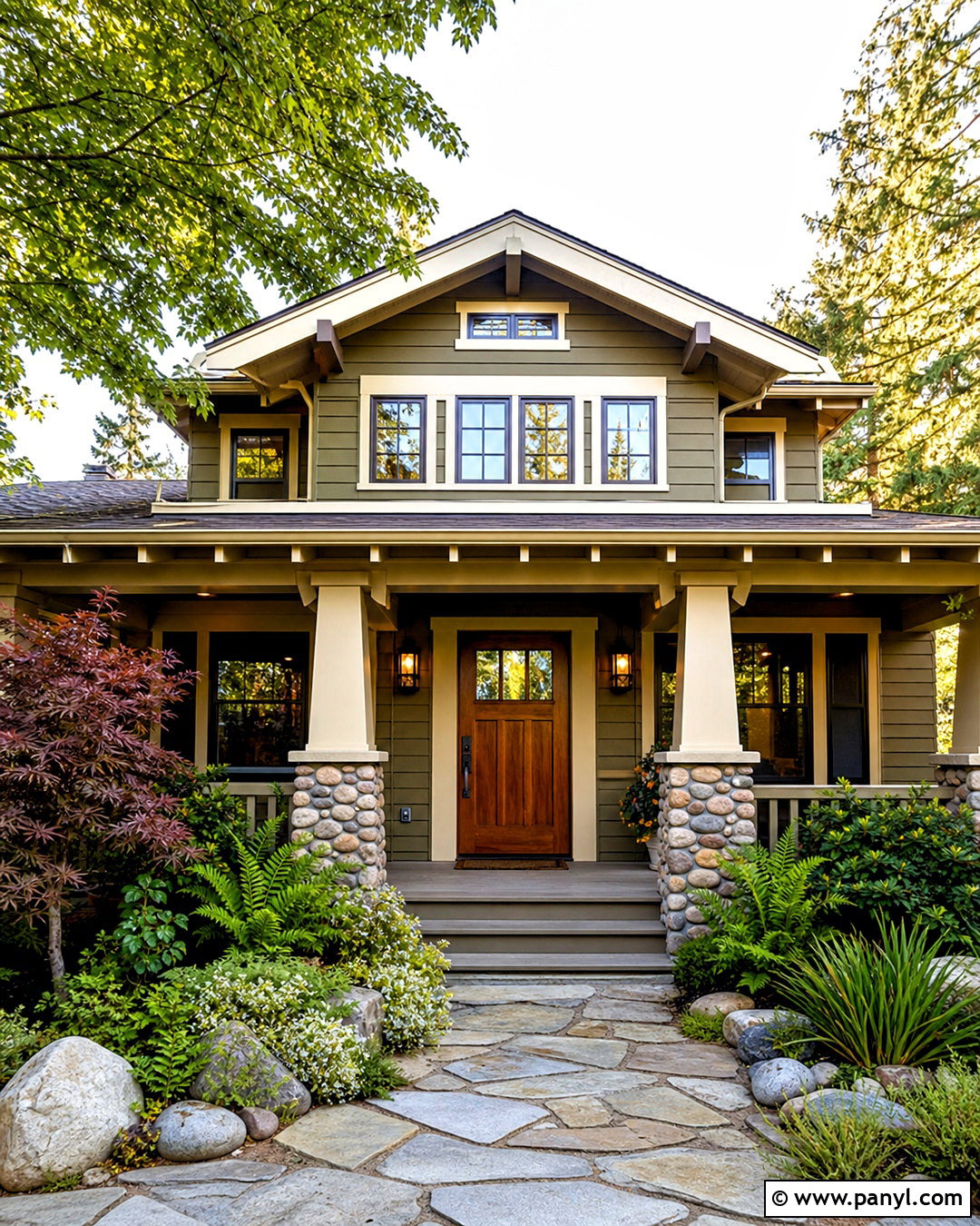 Craftsman House Front With Stone Columns - 20 house front design ideas