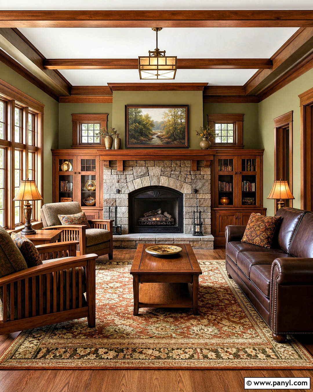 Craftsman Living Room With Stained Trim - 20 stained trim interior ideas