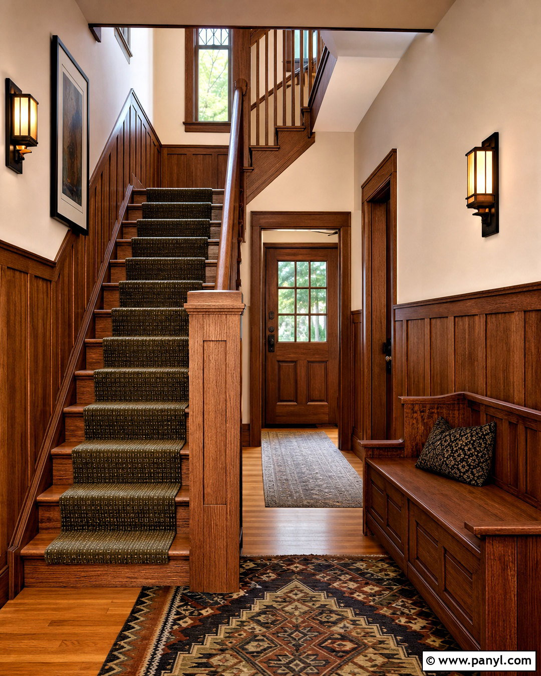 Craftsman Wood Half Wall Paneling By The Stairs - 20 half paneled walls