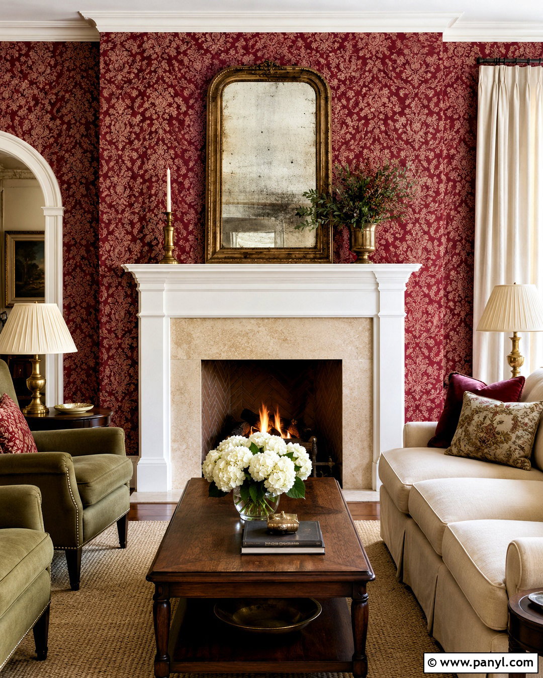 Cranberry Damask Wallpaper Fireplace Wall - 20 cranberry damask wallpaper ideas