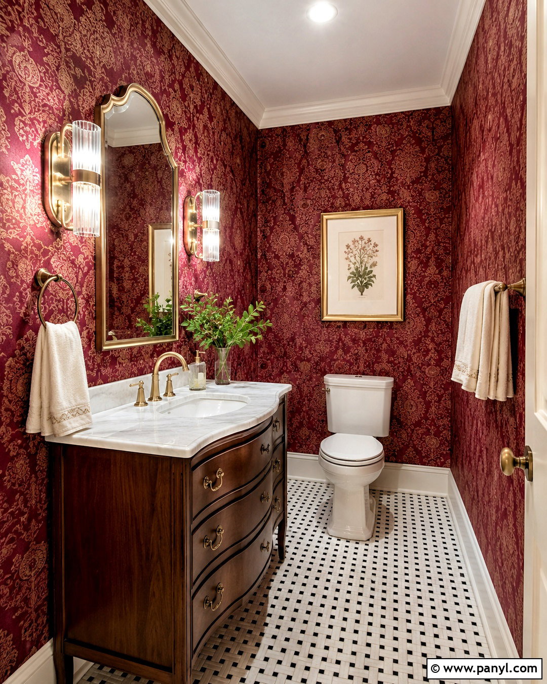 Cranberry Damask Wallpaper Powder Room - 20 cranberry damask wallpaper ideas