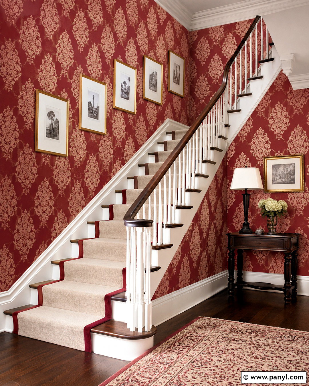 Cranberry Damask Wallpaper Staircase - 20 cranberry damask wallpaper ideas