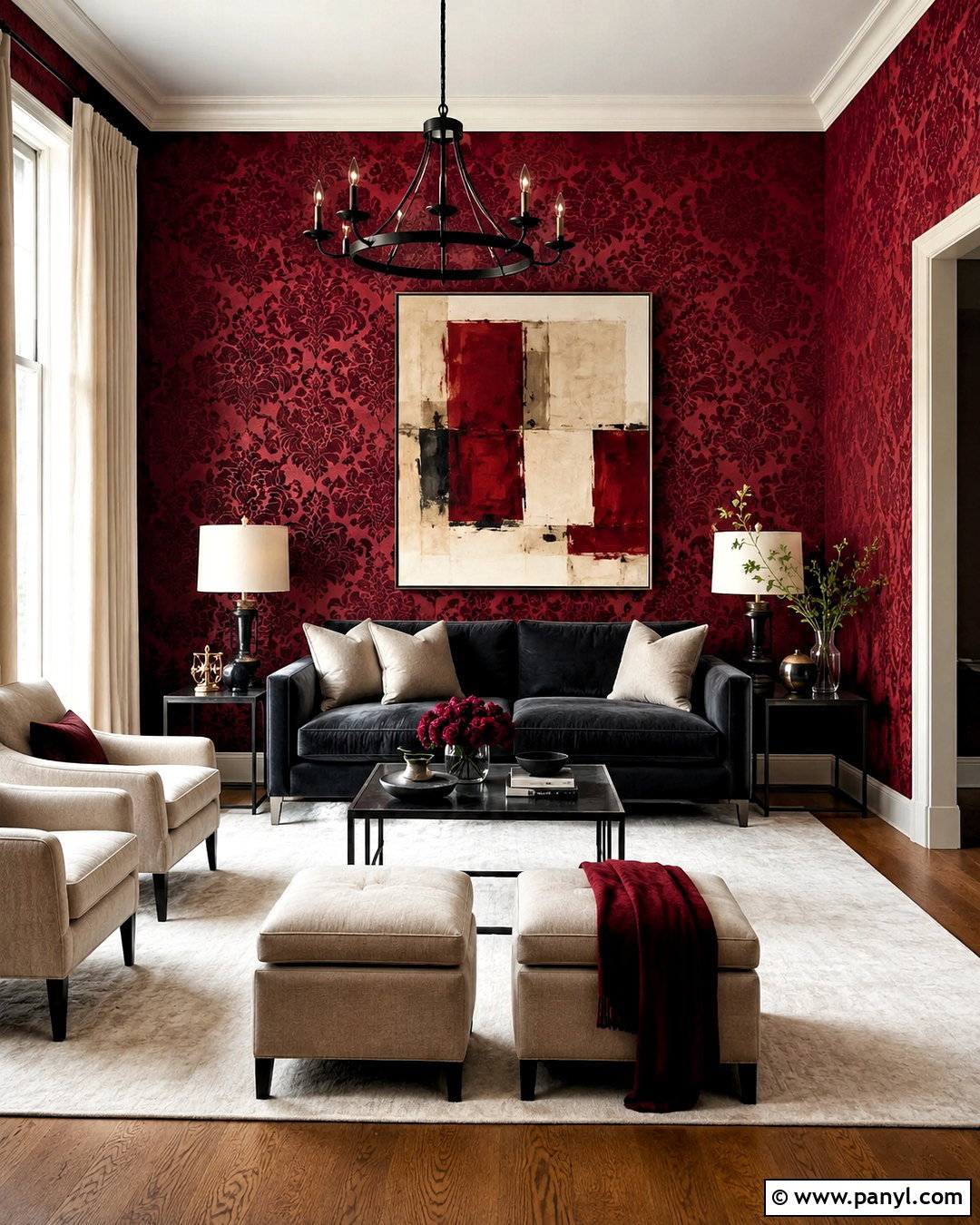 Cranberry Damask Wallpaper With Charcoal Decor - 20 cranberry damask wallpaper ideas