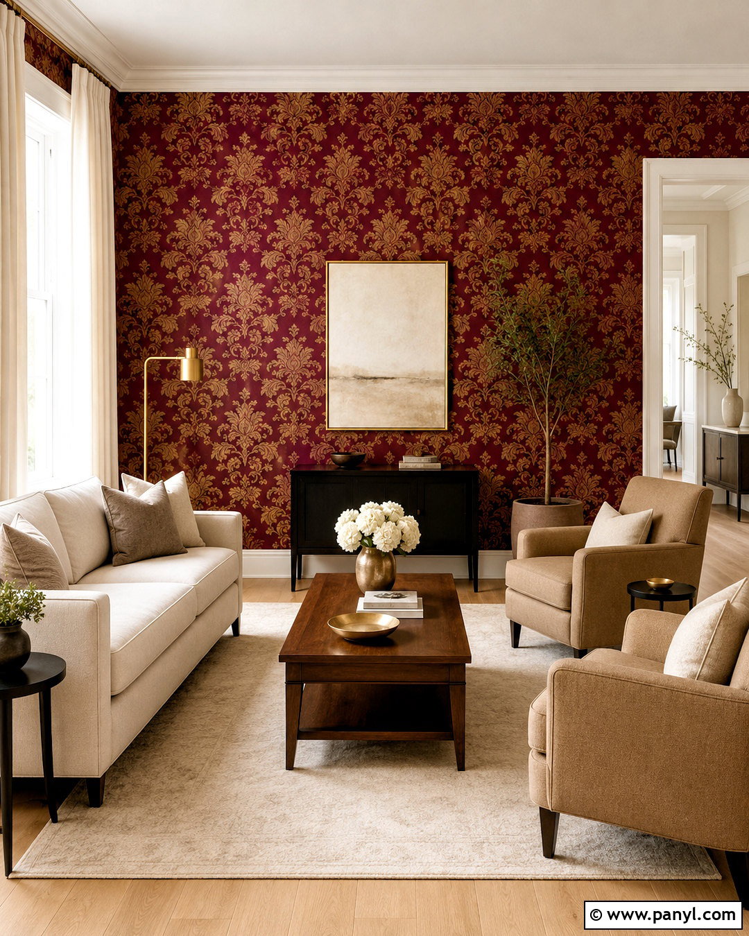 Cranberry Damask Wallpaper With Gold Accents - 20 cranberry damask wallpaper ideas