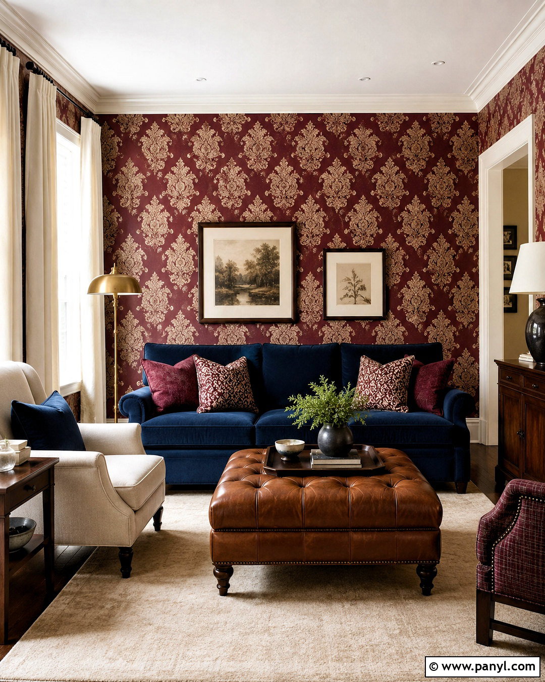 Cranberry Damask Wallpaper With Navy Furniture - 20 cranberry damask wallpaper ideas