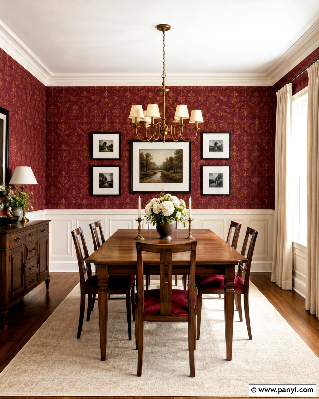 Cranberry Damask Wallpaper With Wainscoting - 20 cranberry damask wallpaper ideas