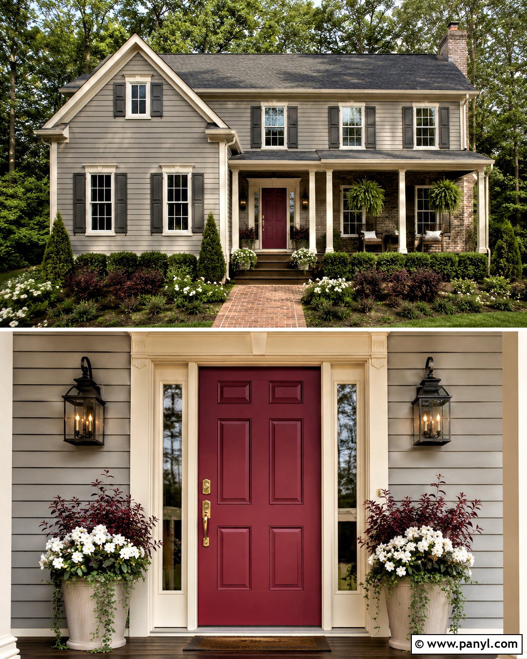 Cranberry Front Door - 20 door colors for gray house ideas