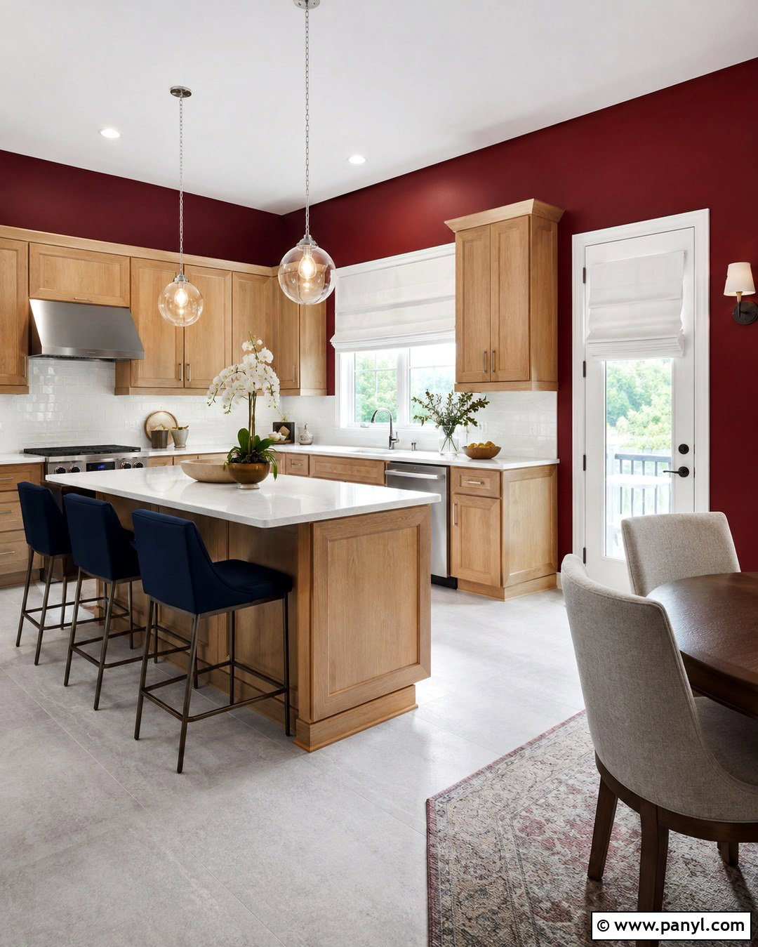 Cranberry Red Walls With Light Oak Cabinets - 20 Red Kitchen Walls With Oak Cabinets