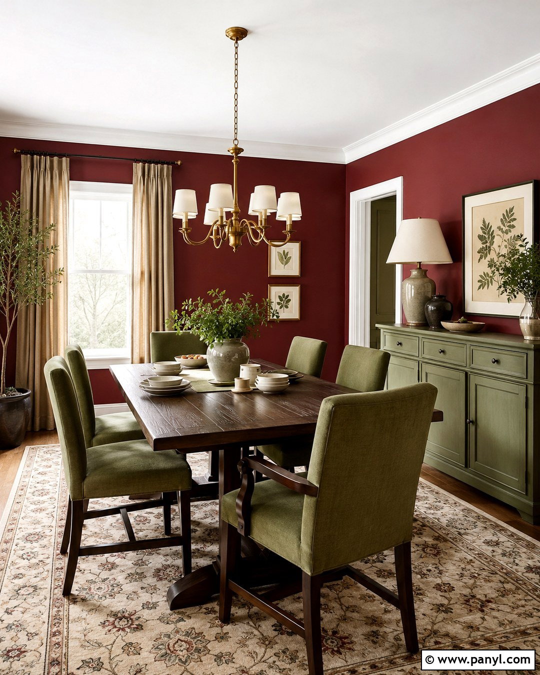 Cranberry Walls With Sage Green - 20 Cranberry Walls