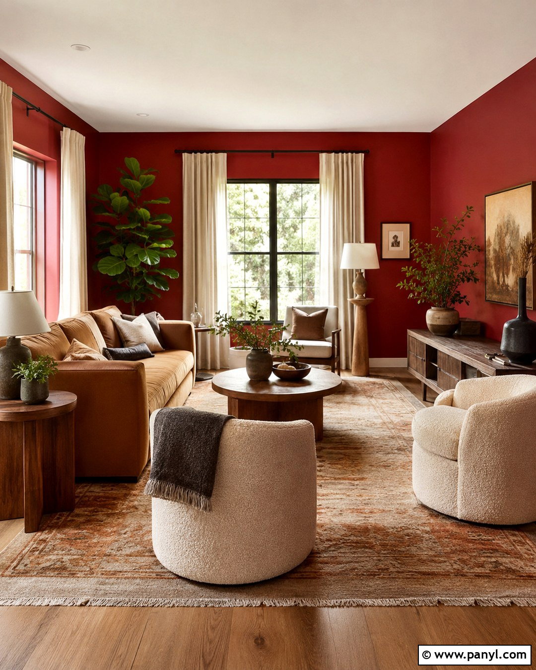 Cranberry Walls With Warm Wood - 20 Cranberry Walls