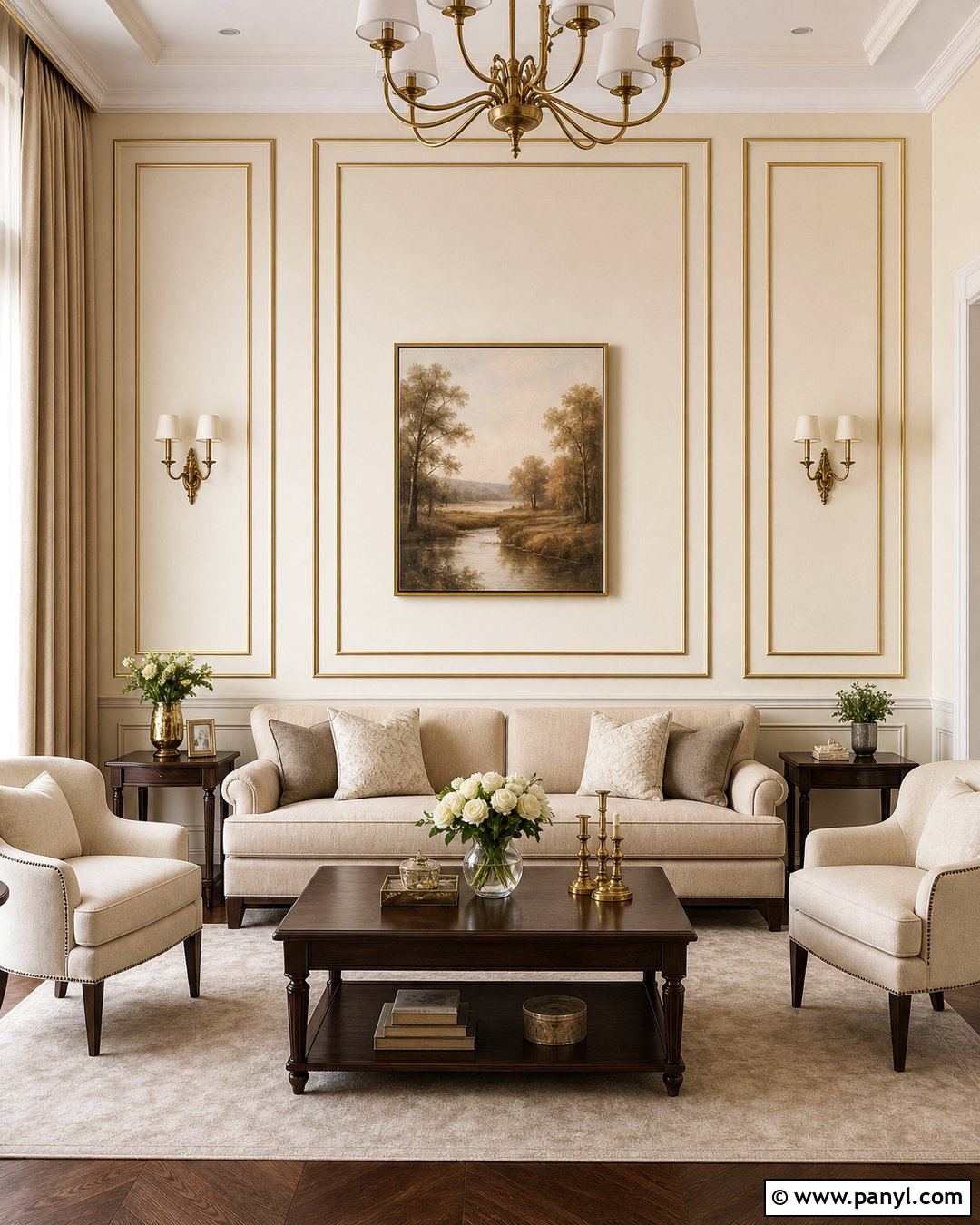 Cream And Gold Border Living Room Wall - 35 royal paint wall design for living room ideas