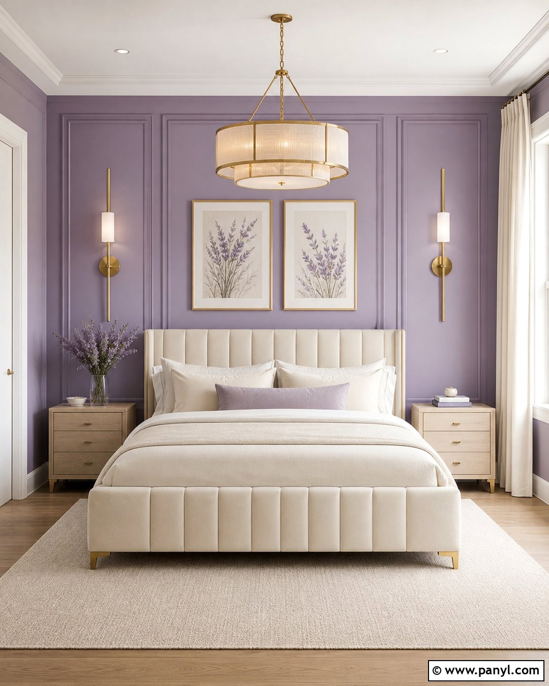 Cream And Gold Lavender Accent Wall - 30 Lavender Accent Wall Ideas