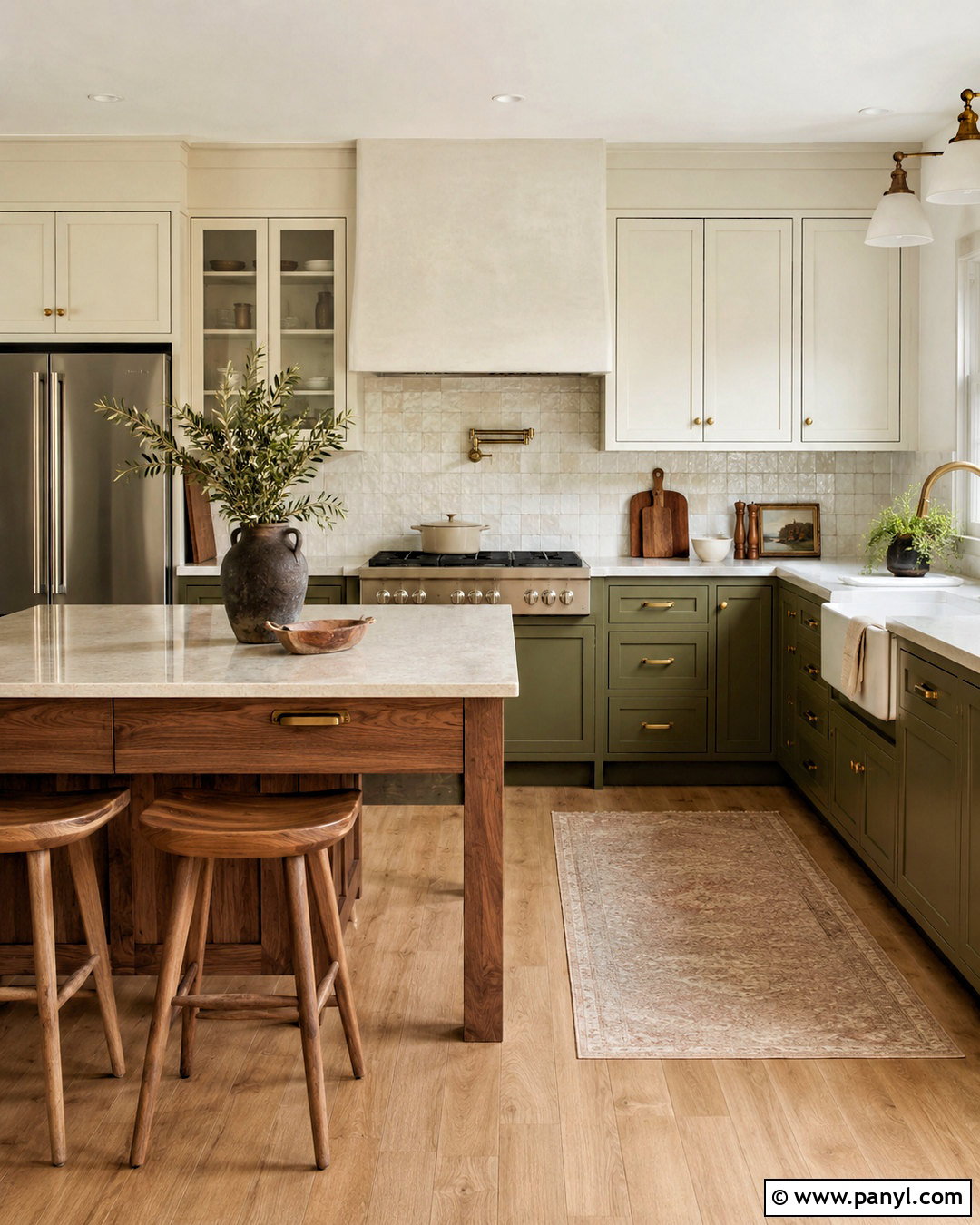 Cream And Olive Green Kitchen - 20 popular kitchen color combinations