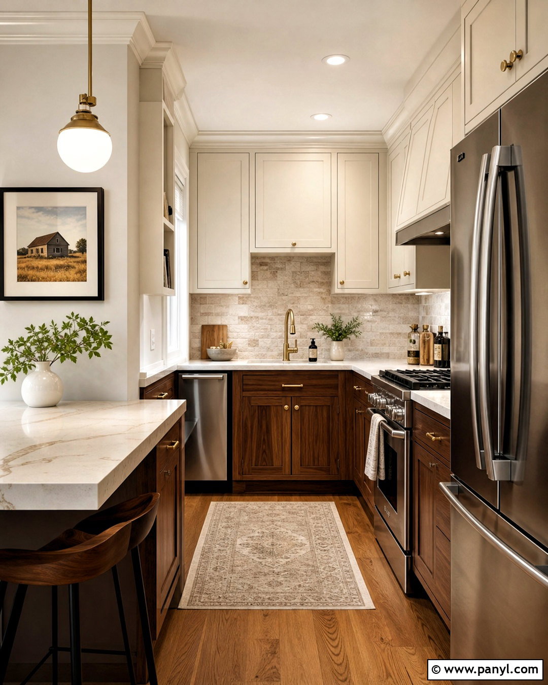 Cream And Walnut Small Kitchen - 20 small kitchen color ideas