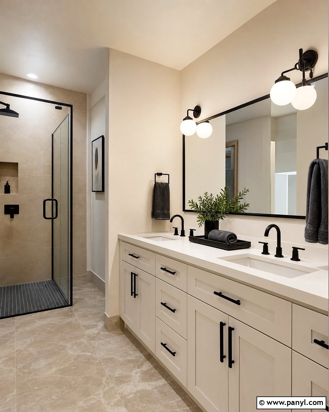 Cream Bathroom Walls With Black Accents - 25 Cream Bathroom Walls