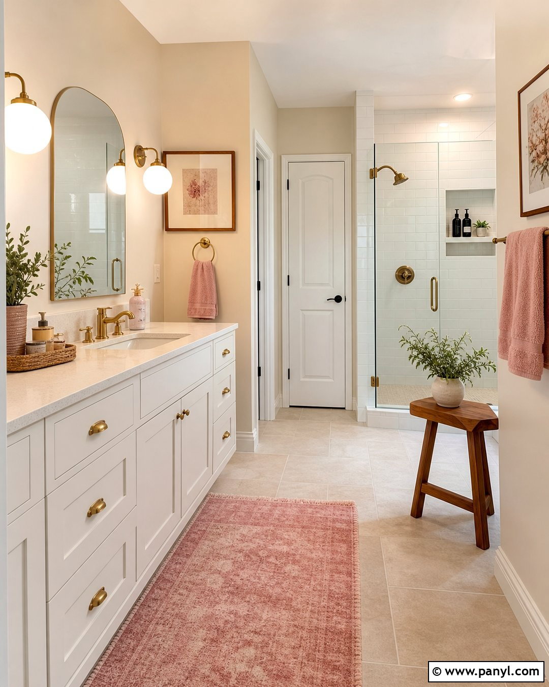 Cream Bathroom Walls With Blush Accents - 25 Cream Bathroom Walls