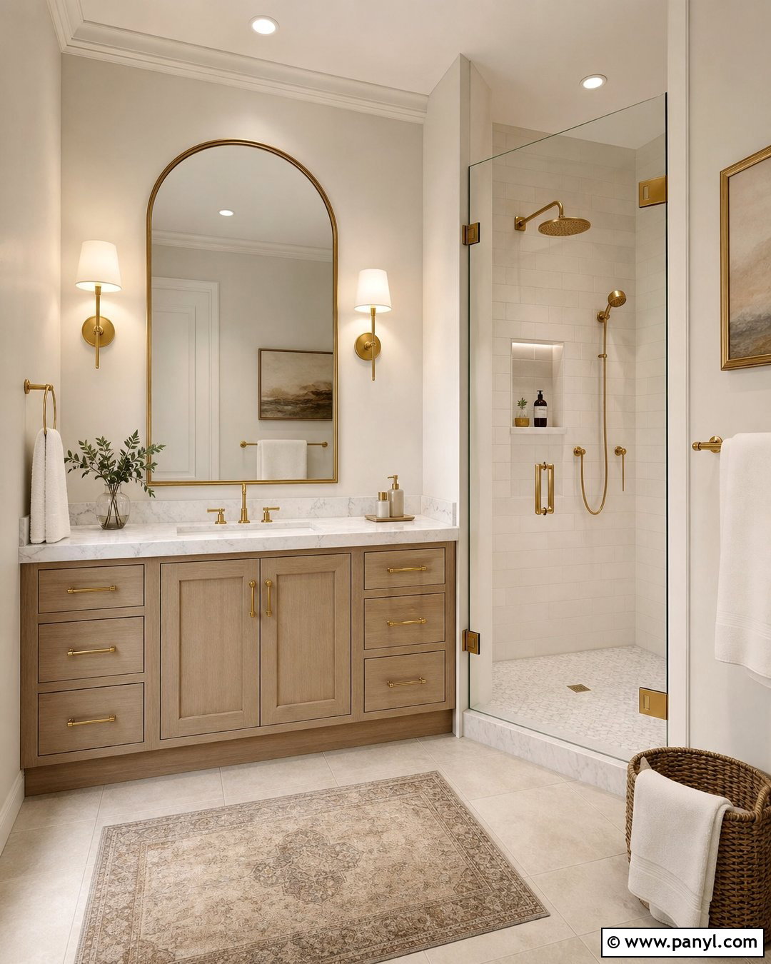 Cream Bathroom Walls With Brass Fixtures - 25 Cream Bathroom Walls