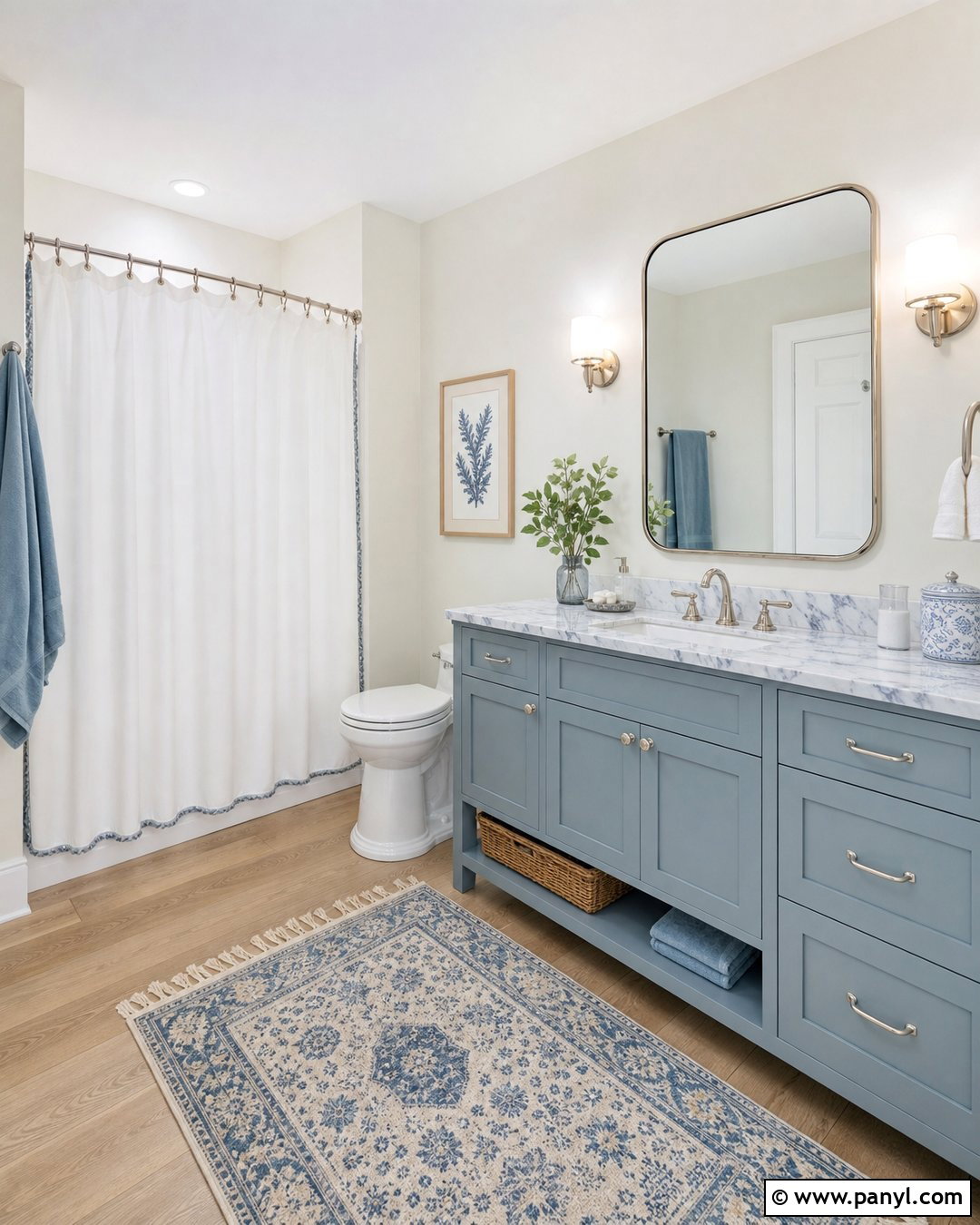 Cream Bathroom Walls With Dusty Blue Accents - 25 Cream Bathroom Walls