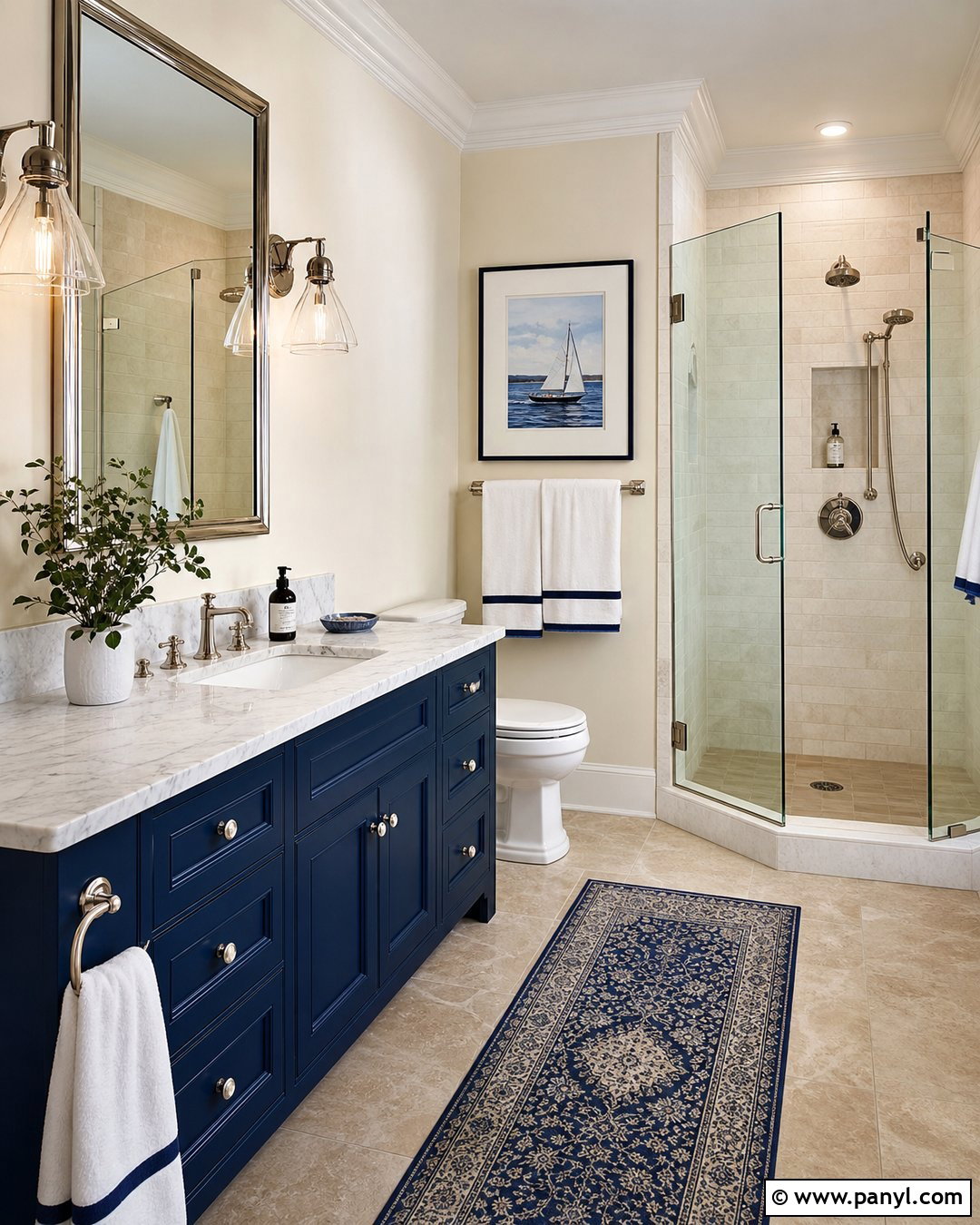 Cream Bathroom Walls With Navy Vanity - 25 Cream Bathroom Walls