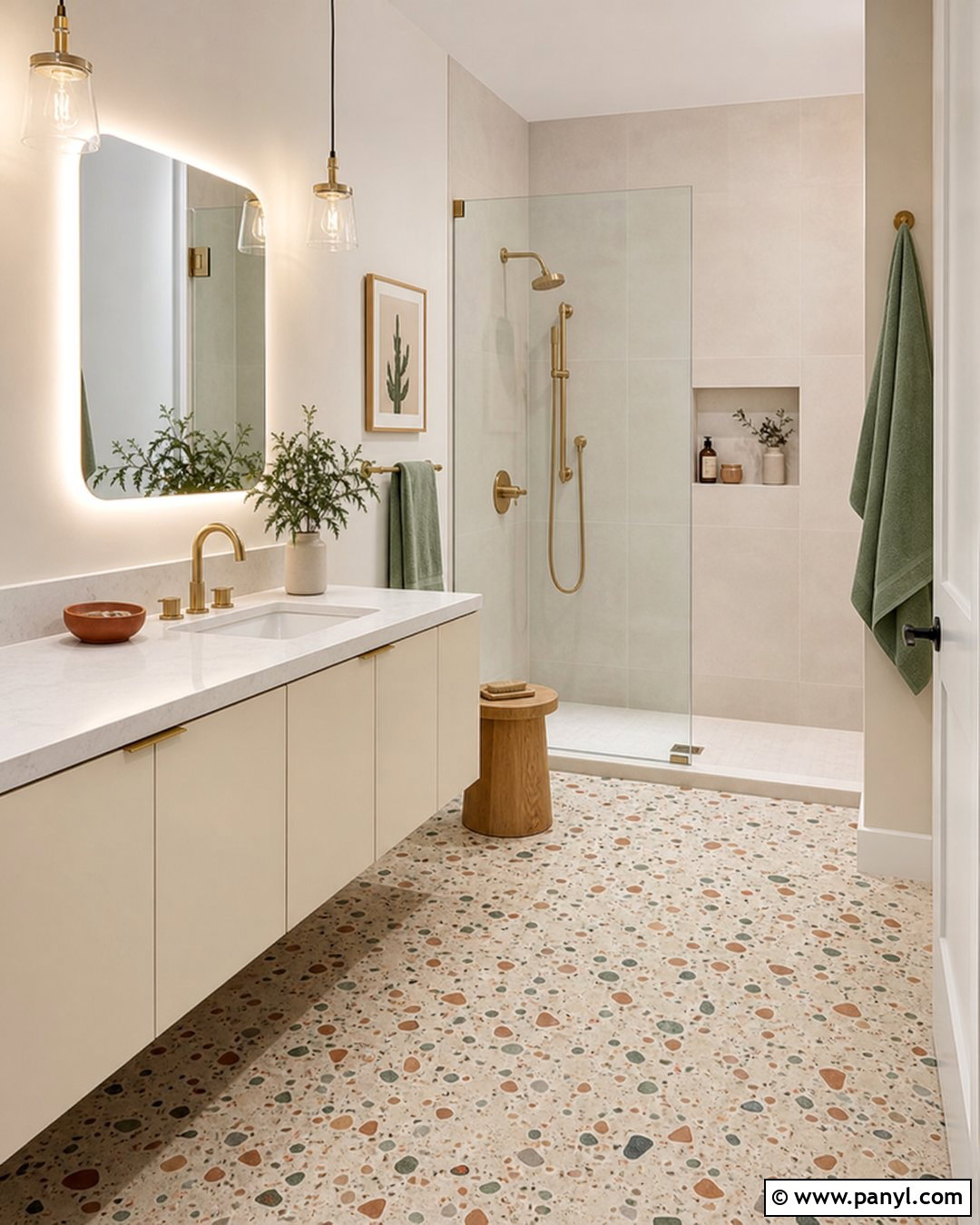 Cream Bathroom Walls With Terrazzo Floor - 25 Cream Bathroom Walls